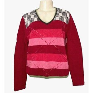 Express Red Pink Nordic Stripe Soft Lambswool Holiday‎ Sweater
